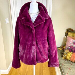 Charlotte Russe Jacket Faux Fur Fuzzy Cropped Cranberry Red Pink Y2K (M)